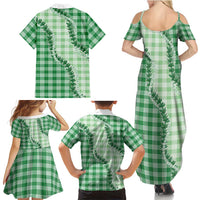 Green Hawaii Palaka Family Matching Summer Maxi Dress and Hawaiian Shirt Hawaiian Pikake Lei