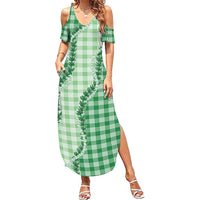 Green Hawaii Palaka Family Matching Summer Maxi Dress and Hawaiian Shirt Hawaiian Pikake Lei