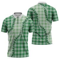 Green Hawaii Palaka Zipper Polo Shirt Hawaiian Pikake Lei