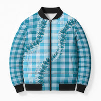 Blue Hawaii Palaka Bomber Puffer Jacket Hawaiian Pikake Lei LT05 Unisex Blue - Polynesian Pride