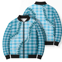 Blue Hawaii Palaka Bomber Puffer Jacket Hawaiian Pikake Lei LT05 - Polynesian Pride