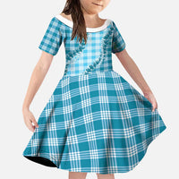 Blue Hawaii Palaka Family Matching Short Sleeve Bodycon Dress and Hawaiian Shirt Hawaiian Pikake Lei