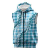 Blue Hawaii Palaka Sleeveless Zip Hoodie Hawaiian Pikake Lei
