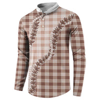 Beige Hawaii Palaka Button Sweatshirt Hawaiian Pikake Lei