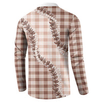 Beige Hawaii Palaka Button Sweatshirt Hawaiian Pikake Lei