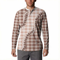 Beige Hawaii Palaka Button Sweatshirt Hawaiian Pikake Lei