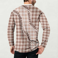 Beige Hawaii Palaka Button Sweatshirt Hawaiian Pikake Lei