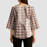 Beige Hawaii Palaka Kimono Sleeve Blouse Hawaiian Pikake Lei LT05 - Polynesian Pride