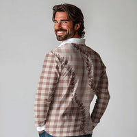 Beige Hawaii Palaka Long Sleeve Polo Shirt Hawaiian Pikake Lei