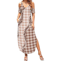 Beige Hawaii Palaka Summer Maxi Dress Hawaiian Pikake Lei
