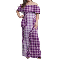 Violet Hawaii Palaka Off Shoulder Maxi Dress Hawaiian Pikake Lei