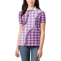 Violet Hawaii Palaka Women Polo Shirt Hawaiian Pikake Lei