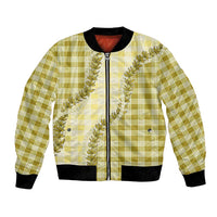 Yellow Hawaii Palaka Bomber Jacket Hawaiian Pikake Lei