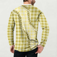 Yellow Hawaii Palaka Button Sweatshirt Hawaiian Pikake Lei