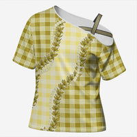 Yellow Hawaii Palaka Cross Shoulder Shirt Hawaiian Pikake Lei