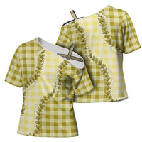 Yellow Hawaii Palaka Cross Shoulder Shirt Hawaiian Pikake Lei