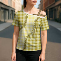 Yellow Hawaii Palaka Cross Shoulder Shirt Hawaiian Pikake Lei