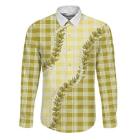Yellow Hawaii Palaka Family Matching Puletasi and Hawaiian Shirt Hawaiian Pikake Lei LT05 Dad's Shirt - Long Sleeve Yellow - Polynesian Pride