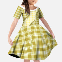 Yellow Hawaii Palaka Kid Short Sleeve Dress Hawaiian Pikake Lei