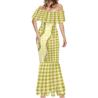 Yellow Hawaii Palaka Mermaid Dress Hawaiian Pikake Lei