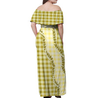 Yellow Hawaii Palaka Off Shoulder Maxi Dress Hawaiian Pikake Lei LT05 - Polynesian Pride