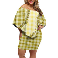 Yellow Hawaii Palaka Off Shoulder Short Dress Hawaiian Pikake Lei