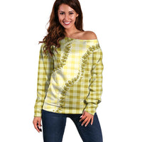 Yellow Hawaii Palaka Off Shoulder Sweater Hawaiian Pikake Lei LT05 Women Yellow - Polynesian Pride