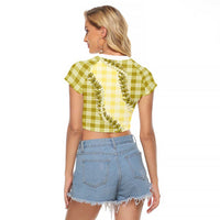 Yellow Hawaii Palaka Raglan Cropped T Shirt Hawaiian Pikake Lei