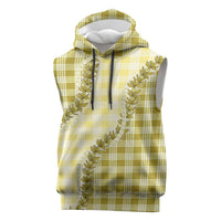 Yellow Hawaii Palaka Sleeveless Hoodie Hawaiian Pikake Lei
