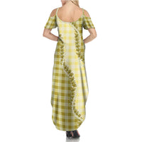 Yellow Hawaii Palaka Summer Maxi Dress Hawaiian Pikake Lei