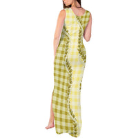 Yellow Hawaii Palaka Tank Maxi Dress Hawaiian Pikake Lei