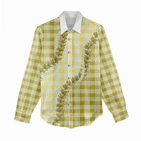 Yellow Hawaii Palaka Women Casual Shirt Hawaiian Pikake Lei