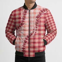 Red Hawaii Palaka Bomber Puffer Jacket Hawaiian Pikake Lei LT05 - Polynesian Pride