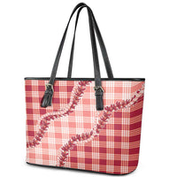 Red Hawaii Palaka Leather Tote Bag Hawaiian Pikake Lei