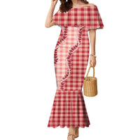 Red Hawaii Palaka Mermaid Dress Hawaiian Pikake Lei