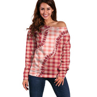 Red Hawaii Palaka Off Shoulder Sweater Hawaiian Pikake Lei