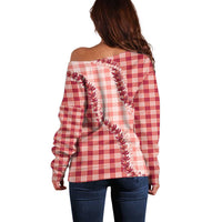 Red Hawaii Palaka Off Shoulder Sweater Hawaiian Pikake Lei