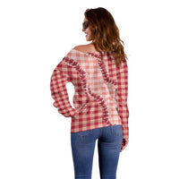 Red Hawaii Palaka Off Shoulder Sweater Hawaiian Pikake Lei