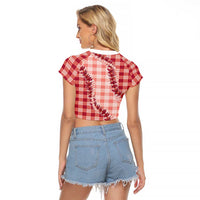 Red Hawaii Palaka Raglan Cropped T Shirt Hawaiian Pikake Lei LT05 - Polynesian Pride
