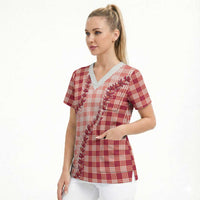 Red Hawaii Palaka Scrub Top Hawaiian Pikake Lei LT05 - Polynesian Pride