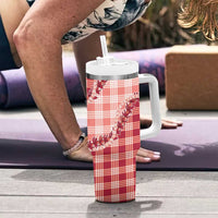 Red Hawaii Palaka Tumbler With Handle Hawaiian Pikake Lei LT05 - Polynesian Pride