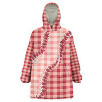 Red Hawaii Palaka Wearable Blanket Hoodie Hawaiian Pikake Lei