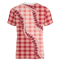 Red Hawaii Palaka Women V-Neck T-Shirt Hawaiian Pikake Lei