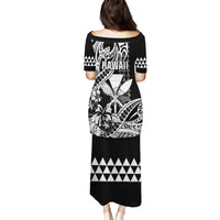 Hawaii Maui Upena Kiloi Family Matching Puletasi and Hawaiian Shirt Kakau Tribal Pattern Black Version