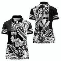 Hawaii Maui Upena Kiloi Women Polo Shirt Kakau Tribal Pattern Black Version