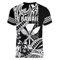 Hawaii Maui Upena Kiloi Women V-Neck T-Shirt Kakau Tribal Pattern Black Version
