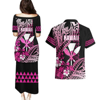Hawaii Maui Upena Kiloi Couples Matching Puletasi and Hawaiian Shirt Kakau Tribal Pattern Pink Version