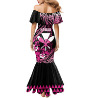 Hawaii Maui Upena Kiloi Family Matching Mermaid Dress and Hawaiian Shirt Kakau Tribal Pattern Pink Version