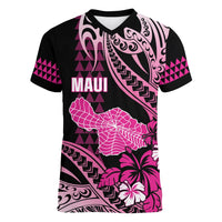 Hawaii Maui Upena Kiloi Women V-Neck T-Shirt Kakau Tribal Pattern Pink Version