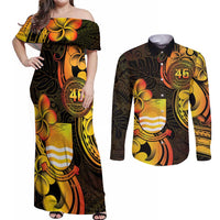 Personalised Kiribati Independence Day Couples Matching Off Shoulder Maxi Dress and Long Sleeve Button Shirt 46th Anniversary